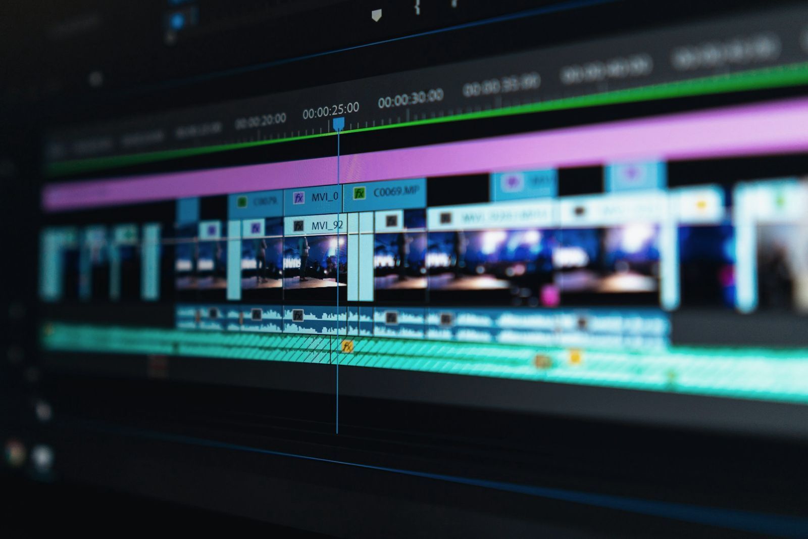 Video editing timeline on a screen